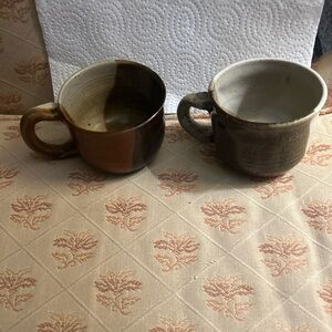 Handcrafted Ceramic Coffee Mugs in Brown and Tan - Set of 2